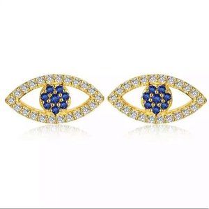 NEW Gold evil eye cubic zirconia stud earrings